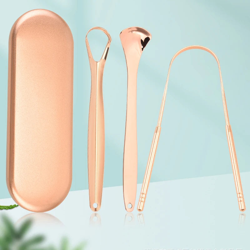 Stainless Steel Tongue Scraper with Travel Case in rose gold