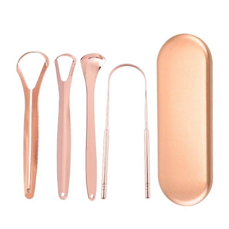 Stainless Steel Tongue Scraper with Travel Case all in one rose gold variant