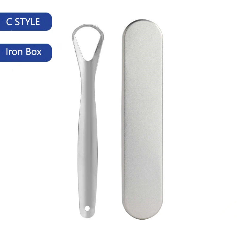 Stainless Steel Tongue Scraper with Travel Case in silver