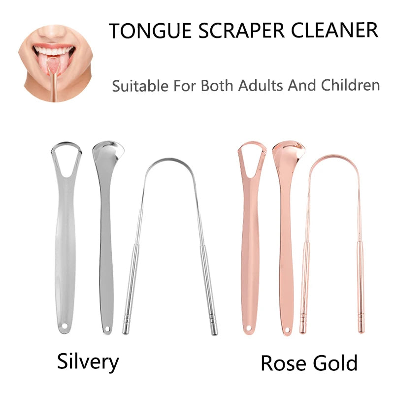 Stainless Steel Tongue Scraper in silver and rose gold