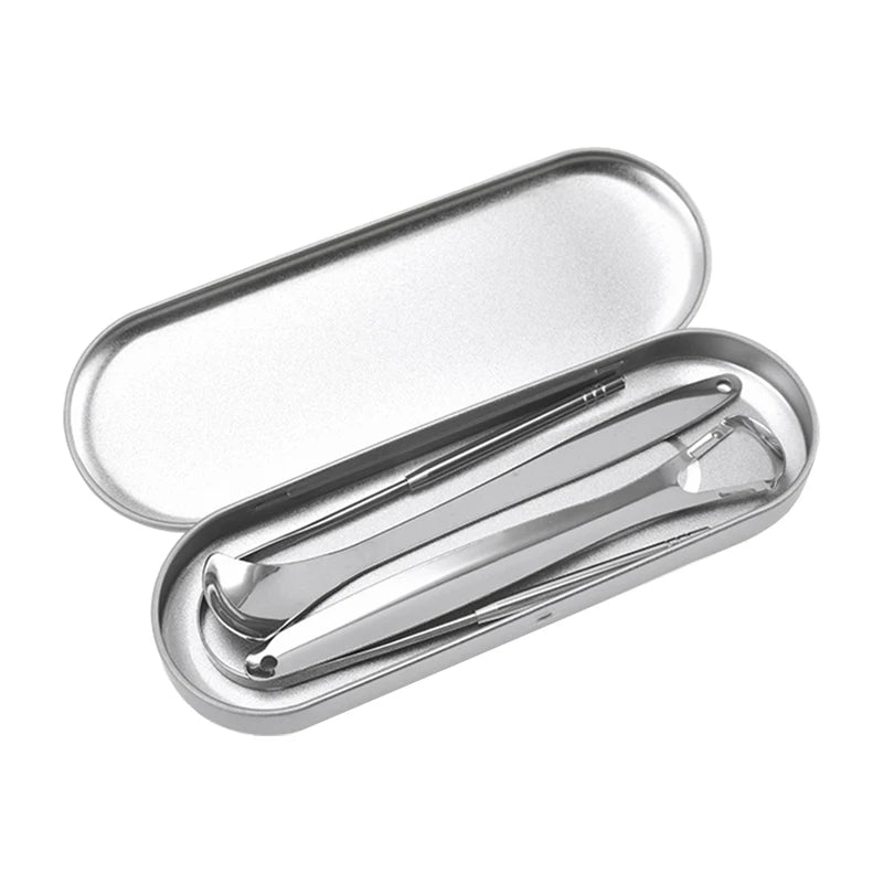 Stainless Steel Tongue Scraper with Travel Case in silver