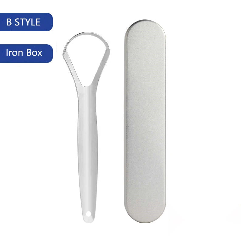 Stainless Steel Tongue Scraper with Travel Case in silver