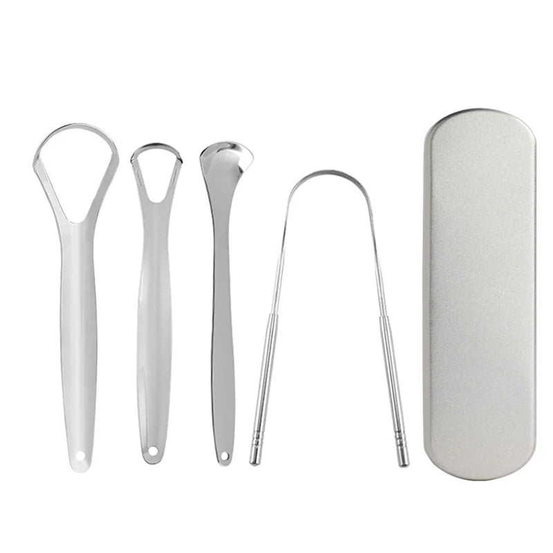 Stainless Steel Tongue Scraper with Travel Case all in one silver variant